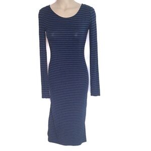 FOREVER 21 Column Dress Long Sleeve Striped Black Blue Juniors Size Medium